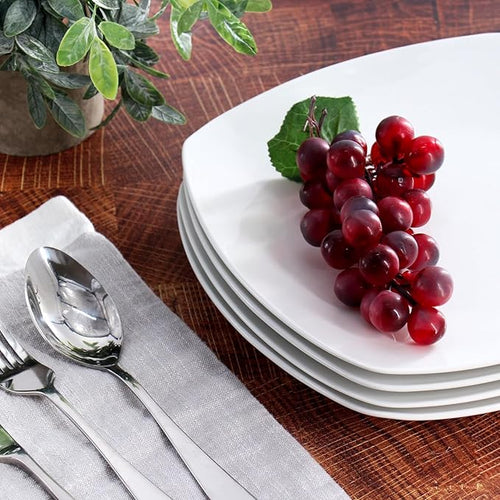 12-Piece Porcelain Dinner Plate Set – Large White Square &amp Round Plates Microwave and Dishwasher Safe Elegant Durable Dinnerware for Everyday Meals and Entertaining (Square)