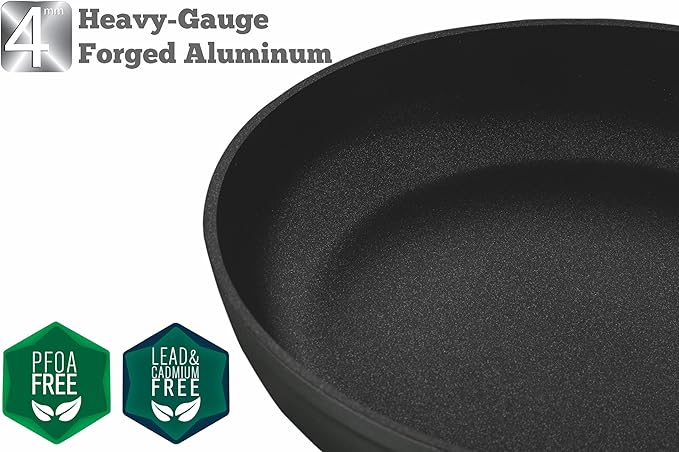 Saflon Titanium Nonstick 5 Piece Wok and Fry Pan Set 4mm Forged Aluminum with PFOA Free Scratch-Resistant Coating from England Dishwasher Safe