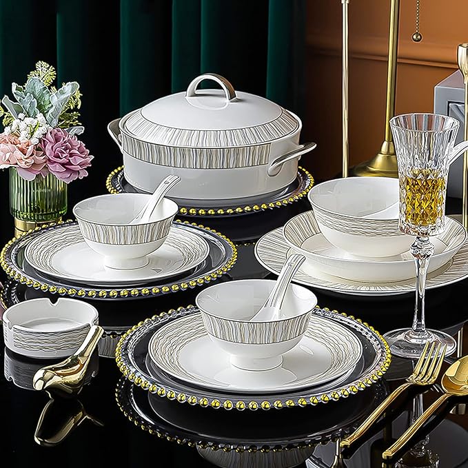 Bone China Dinner Sets Nordic Creative Phnom Penh Combination Ceramic Tableware Suit Suitable for Gifts Wedding Hotel 60 Piece