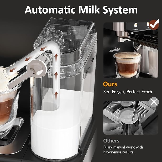SUNVIVI Espresso Machine with Cold Brew All-in-one Iced Coffee Maker with Automatic Milk Frother LED Touchscreen 51OZ Water Tank Pressure Coffee Machine for Latte Cappucinno Self-clean Black