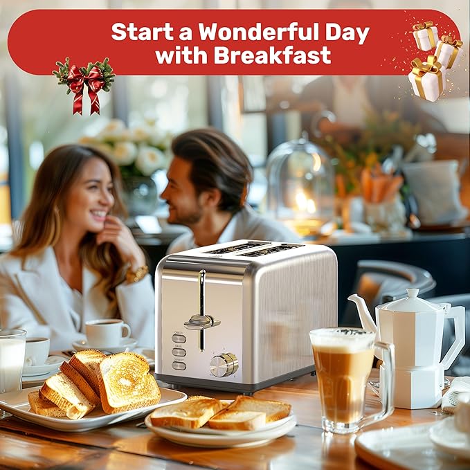 YSSOA 2 Slice Stainless Steel Toaster 6 Shade Settings and Bagel/Defrost/Cancel Functions with Extra Wide Slot &amp Removable Crumb Tray for Various Bread &amp Waffle Silver New