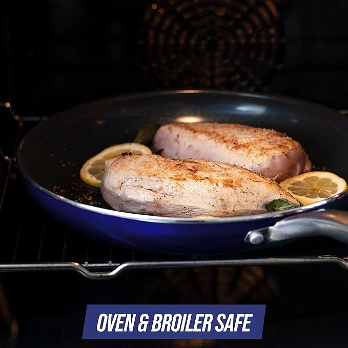 Blue Diamond Cookware Diamond Infused Ceramic Nonstick 4 Piece Cookware Pots and Pans Set PFAS Free Dishwasher Safe Oven Safe Blue