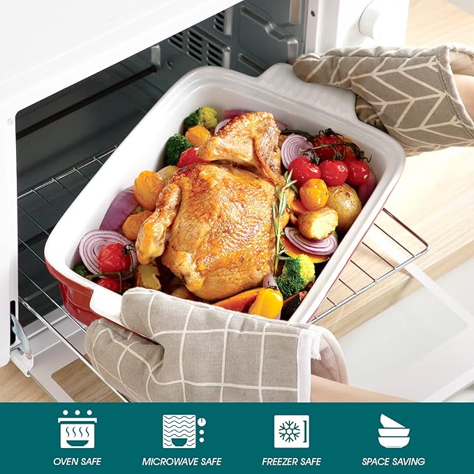 vancasso Blossom Casserole Dish With Lid 3.8 Quart Casserole Dish for Oven 9x13 Baking Pan with Handles Large Casserole Baking Dish Lasagna Pan with Lid Microwave Dishwasher Safe Red