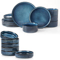 Famiware Dinnerware Set for 4 (12 Piece) and 4oz Dipping Bowl Set (6 Piece) - Star Stoneware Dishes - Nebulas Blue