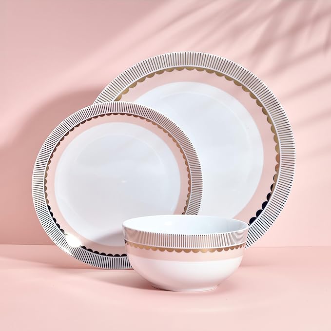 Golden Charm Metallic 12 Piece Dinnerware Set Service for 4 Blush