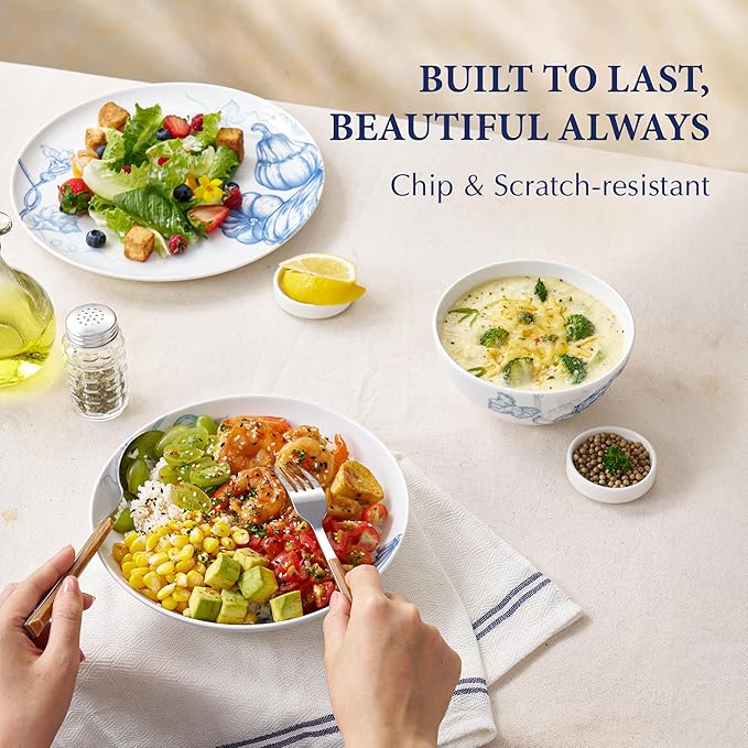Minh Long 12 Pcs Porcelain Thanksgiving Dinnerware Set Pumpkins Harvest Plates and Bowls Set for 4 Fall Dishes Chip &amp Scratch Resistant Oven Safe up to 482°F Non Toxic Dishwasher &amp Microwa