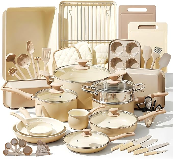 Nutrichef 54-Piece Marble Non-Stick Cookware and Bakeware Set Professional Home Kitchen Collection with Multi-Sized Pots and Pans Set and Heat-Resistant Tools