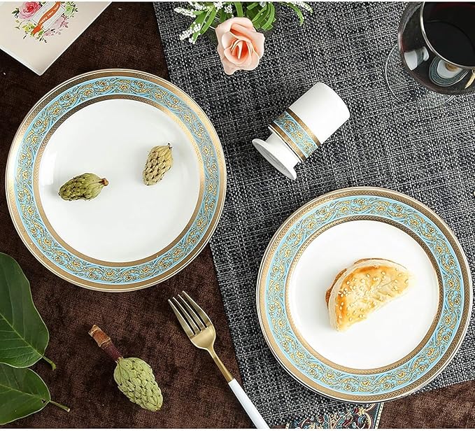 Dinnerware Set Plates and Bowls Sets 22 Pieces Porcelain Dinnerware Sets | Bone China Soup Pot/Cereals Bowls/Steak Plates For Wedding Gifts And Restaurant