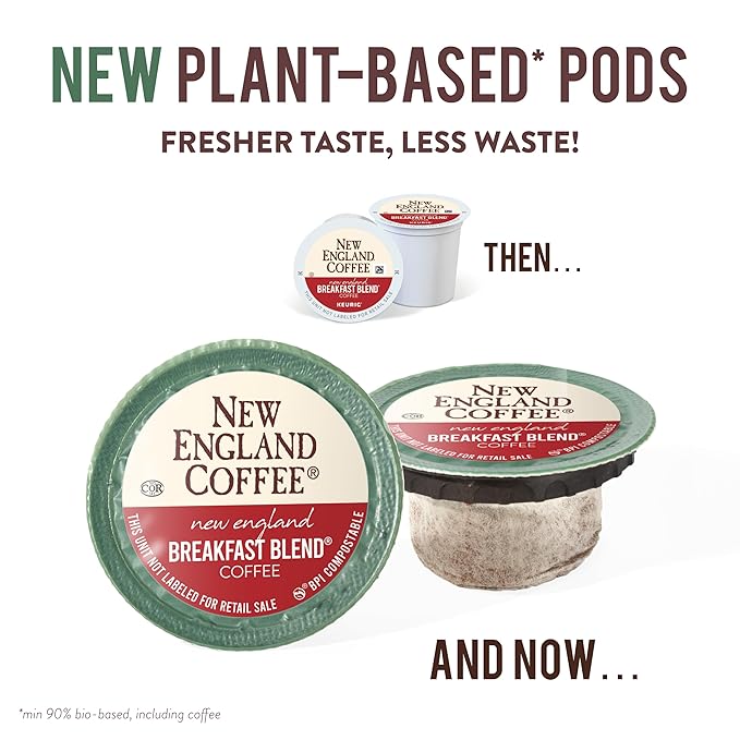 New England Coffee Breakfast Blend Medium Roast Single Serve Pods 32ct Box (Pack of 4)