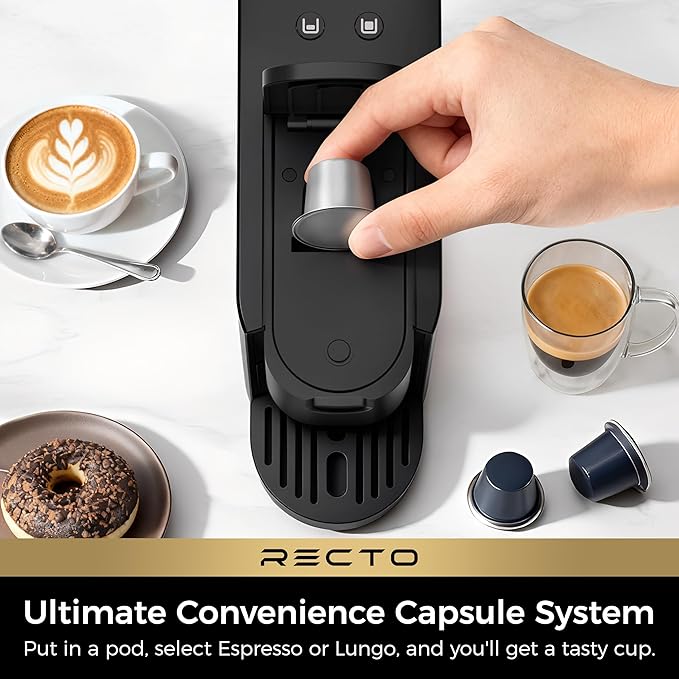 CHULUX RectoCafé Espresso Machine for Nespresso Original Capsule Pod 20 Bar Professional Italian Pump Coffee Machine Extra Mini Espresso Maker for Home &amp Office Black