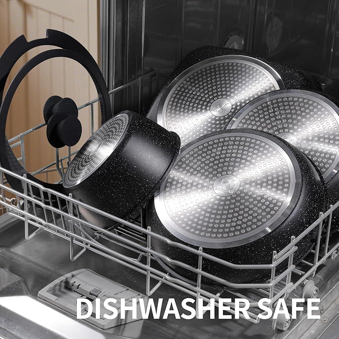 23pcs Ceramic Pots and Pans Set Nonstick Detachable Handle Cookware Induction Kitchen Cooking Set with Removable Handleinclude Frying Pans &amp Saucepans Oven Safe (Black)