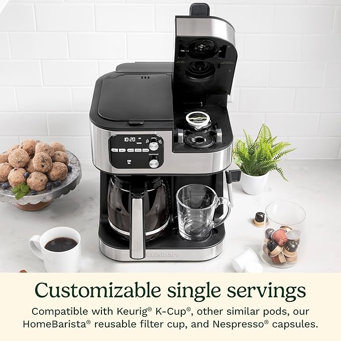 Cuisinart Coffee Center Barista Bar 4-in-1 Coffee Maker Single-Serve Pods Compatible Coffeemaker Three Brewing Sizes SS-4N1NAS Black