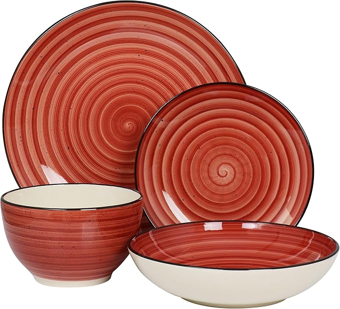 Elama Gia 24 Piece Stoneware Dinnerware Set (Red)