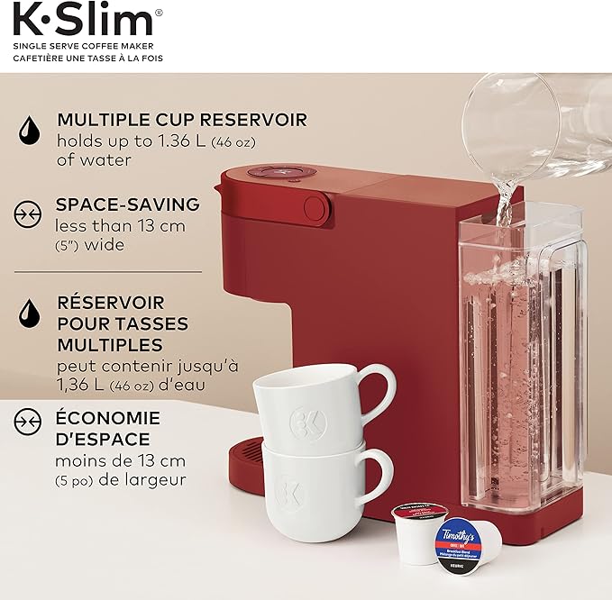 Keurig K-Slim Single Serve K-Cup Pod Coffee Maker Featuring Simple Push Button Controls And MultiStream Technology Scarlet Red