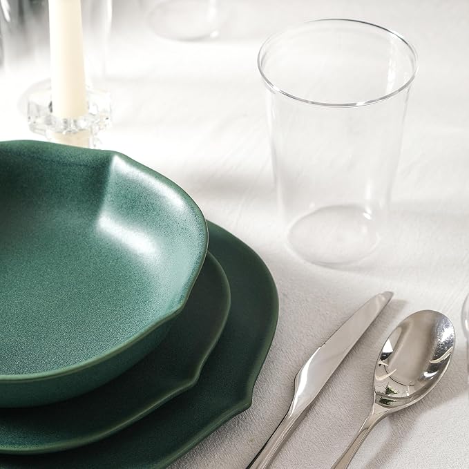 Stone Lain Baskerville 16-Piece Dinnerware Set Stoneware Borosilicate Glass Green