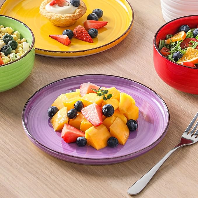 vancasso Bonita Stoneware Dinnerware Sets 12 Pieces Dishes SetPolished Round Plates and Bowls Set for 4 Dishwasher and Microwave Safe Multicolor
