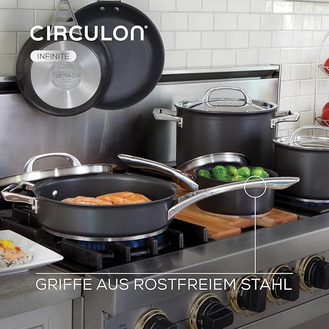 Circulon Infinite Induction Hob Pan Set of 4 - Non Stick Pots and Pans Sets with Stainless Steel Lids &amp Handles Premium Dishwasher Safe Cookware Black