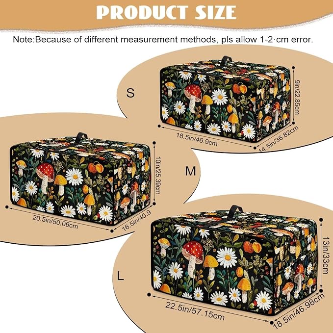 Doojoayie Small Appliance Covers 8 Slice Toaster Cover Universal Fit Kitchen Appliance Dust Protector Compatible with Toaster Oven/Bread Machine/Air Fryer Mushroom Print