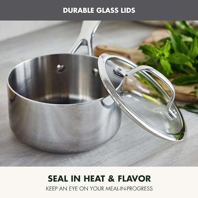 GreenPan Valencia Pro Tri-Ply Stainless Steel 9 Piece Cookware Set Induction Ready Pots &amp Pans Mirror Finish Dishwasher &amp Oven/Broiler Safe to 600F Compatible with All Cooktops