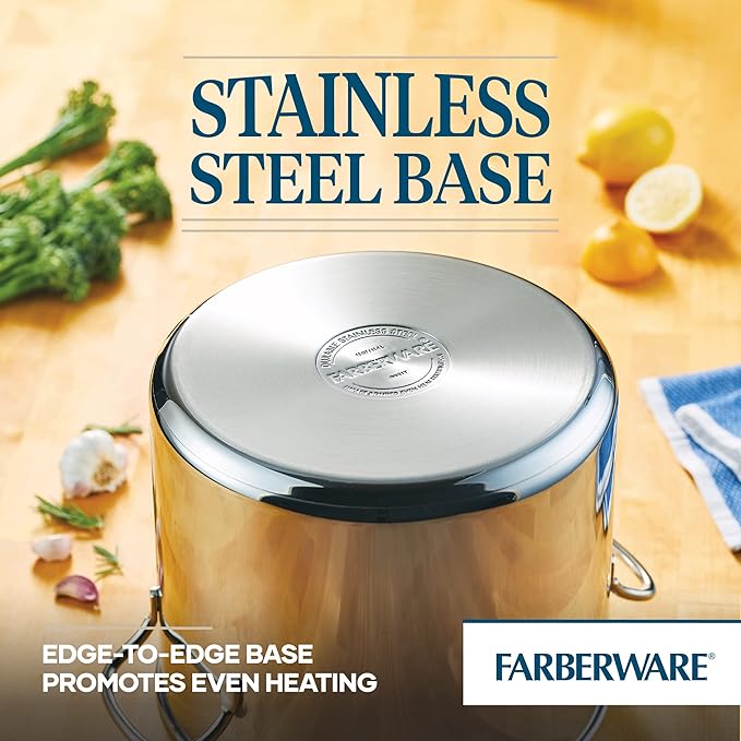 Farberware 50008 Classic Stainless Steel Stock Pot/Stockpot with Lid - 12 Quart Silver