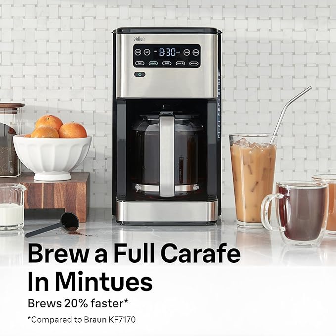 Braun PureFlavor 14‑Cup Programmable Coffee Maker – Fast Brew Speed Touch Display Bold &amp Brew‑Over‑Ice Modes FlavorCarafe &amp Adjustable Warm Plate