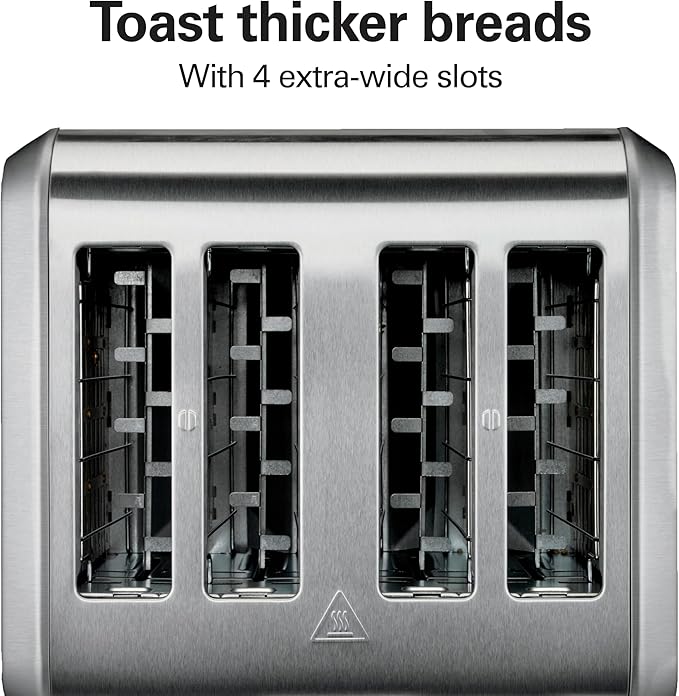 Hamilton Beach 4 Slice Toaster with Extra Wide Slots for Bagels Shade Selector Toast Boost Slide-Out Crumb Tray Auto-Shutoff and Cancel Button Brushed Stainless Steel (24910)