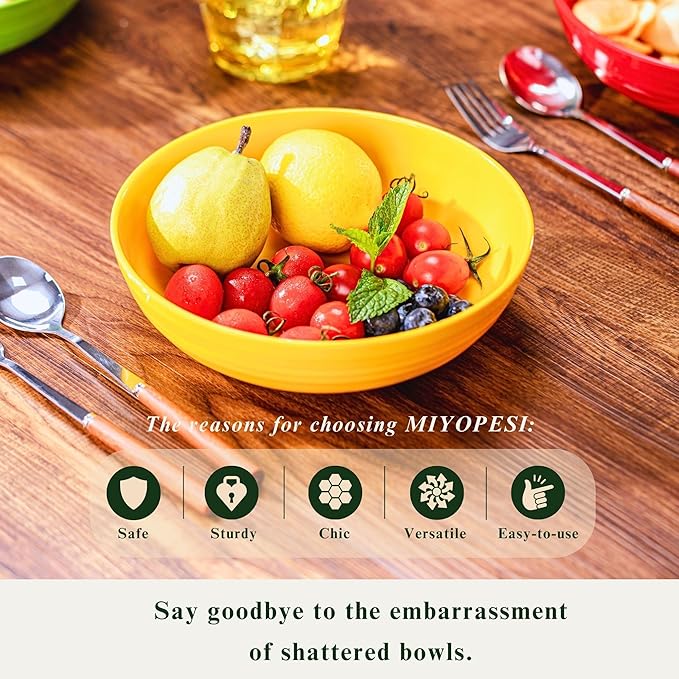 Multicolor Melamine Dinnerware Bundle - Divided Sets: 6 x 11-inch Plates 6 x 7-inch Bowls 6 x 8-inch Bowls