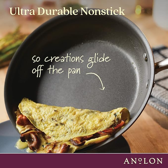 Anolon Advanced Home Glass Lids Stainless Steel and Silicone Handles 2 Piece 10 Inch and 12 Inch Lid Set Bronze