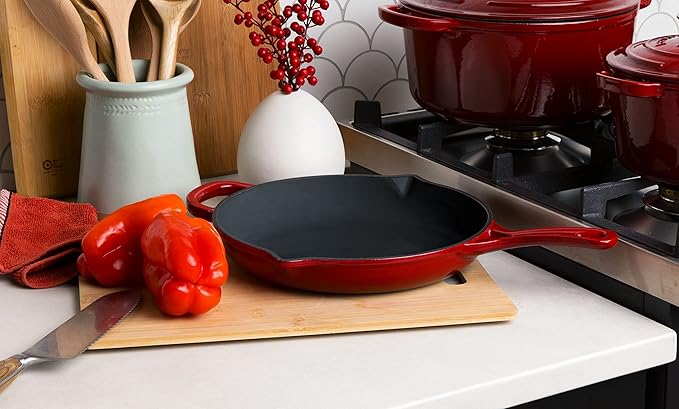 Larder &amp Vine 5-Piece Enameled Cast Iron Cookware Set - Includes 5.7 Quart Dutch Oven with Lid 10.25 Inch Skillet 2.2 Quart Saucepan with Lid (Cabernet)