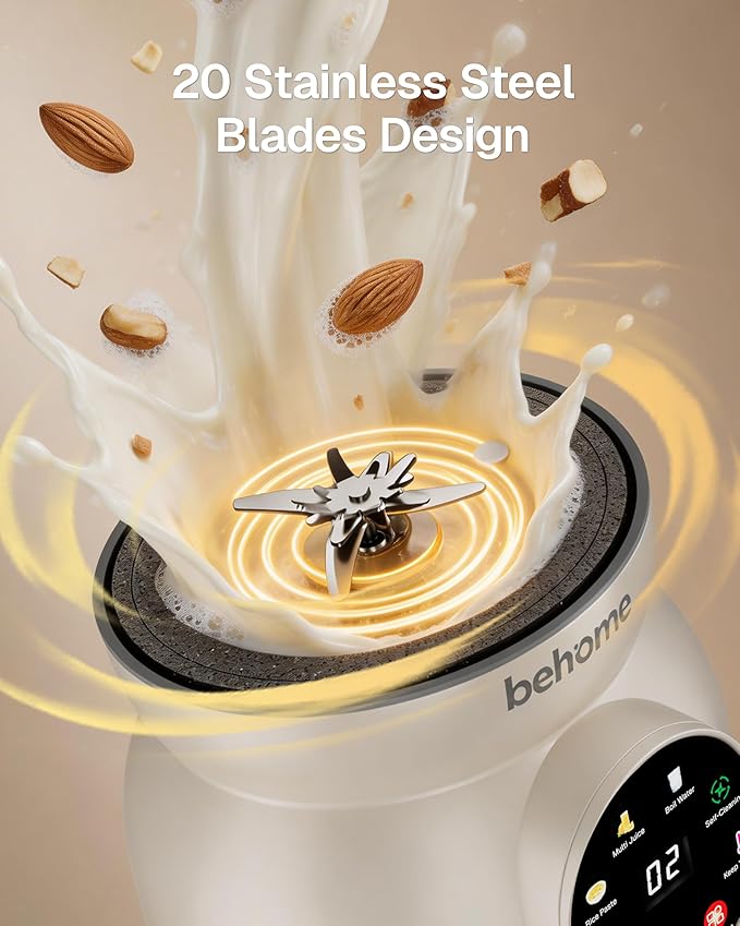Behome Nut Milk Maker – Glass Plant Milk Machine for Almond Oat &amp Soy Milk Self-Cleaning Vegan Milk Maker with No-Soak Beans Delay Start &amp Keep Warm Dairy-Free Beverage Maker 110V
