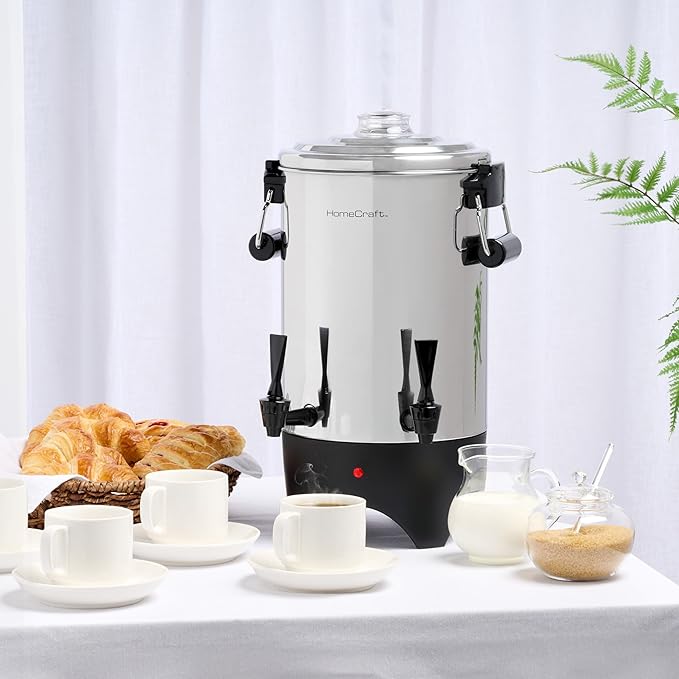HomeCraft 45-Cup Coffee Urn and Hot Beverage Dispenser with Double Dripless Faucet Quick-Brewing Stainless Steel