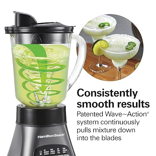 Hamilton Beach Blender and Food Processor Combo for Shakes &amp Smoothies With 3 Cup Electric Food Chopper Attachment 40 oz Glass Jar Blender Travel Cup 700 Watts Peak Power Gray &amp Black (58