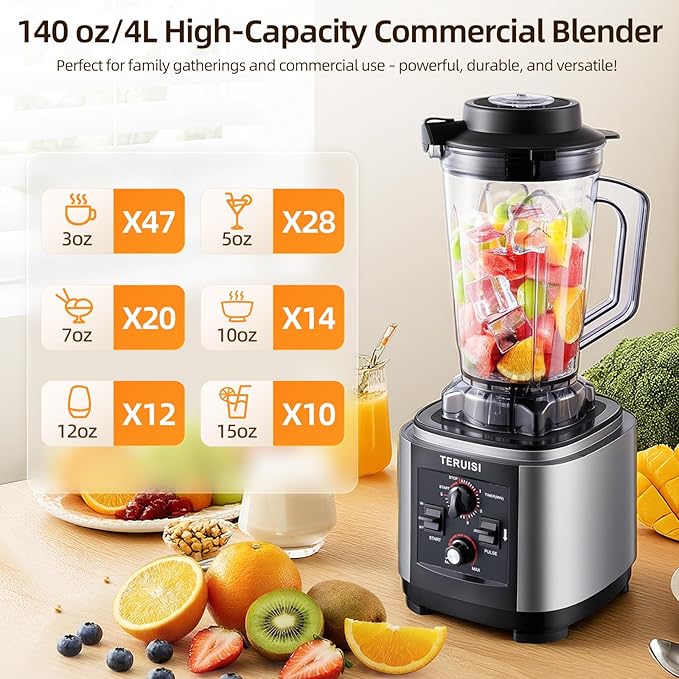 Commercial Blender 2200W 2.95 HP Professional Blender with Quiet PC Sound Enclosure 140 Oz / 4L Large Heavy Duty Blenders with 9 Speeds Timer Self-Cleaning 5 Presets For Shake and Smoothie