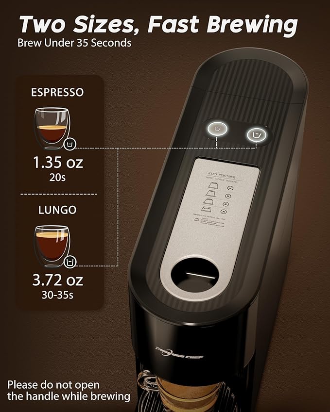 Espresso Machine Coffee Makers Compatible with Nespresso Original Pods One-Touch with Illuminated Brew Zone 20 Bar Pump 33.8oz Removable Tank Compact Design CM-C07-A
