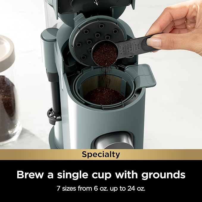 Ninja Pods &amp Grounds Specialty Single-Serve Coffee Maker Compatible with K-Cups Built-In Milk Frother 6-oz. Cup to 24-oz. Travel Mug Sizes Iced Coffee Maker Sage Green PB051SG (Renewed)