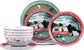 Melamine Dinnerware Sets 12pcs Plates and Bowls Sets Service for 4 Indoor and Outdoor use Dish Set break-resistant (red car)