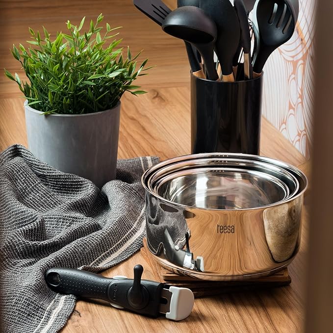 Cookware Kitchen Set with Detachable Handle Cook Expert Single Hand Stainless Steel Type 18/10 All Types of Stoves TSA0148