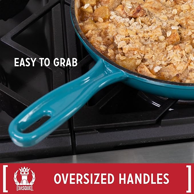 Basque Enameled Cast Iron Cookware Set 7-Piece Set (Biscay Blue) Nonstick Oversized Handles Oven Safe Skillet Saucepan Small Dutch Oven Large Dutch Oven 10.25 2QT 2.25QT 4.75QT