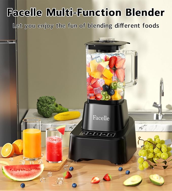 Smoothie Blender Facelle Countertop Blender for Kitchen 55 oz Glass blender for smoothies and Shakes Licuadora Smoothie maker with touchscreen 3+P Speeds Cleaning brush ＆ removable SS304 blade