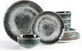 Sweejar Dinnerware Sets Service for 4 12 pcs Porcelain Plates and Bowls for Kitchen Housewaring Gift Chip and Scratch Resistant Dish Set Handmade Dishwasher and Microwave Safe Plate Set DarkGray