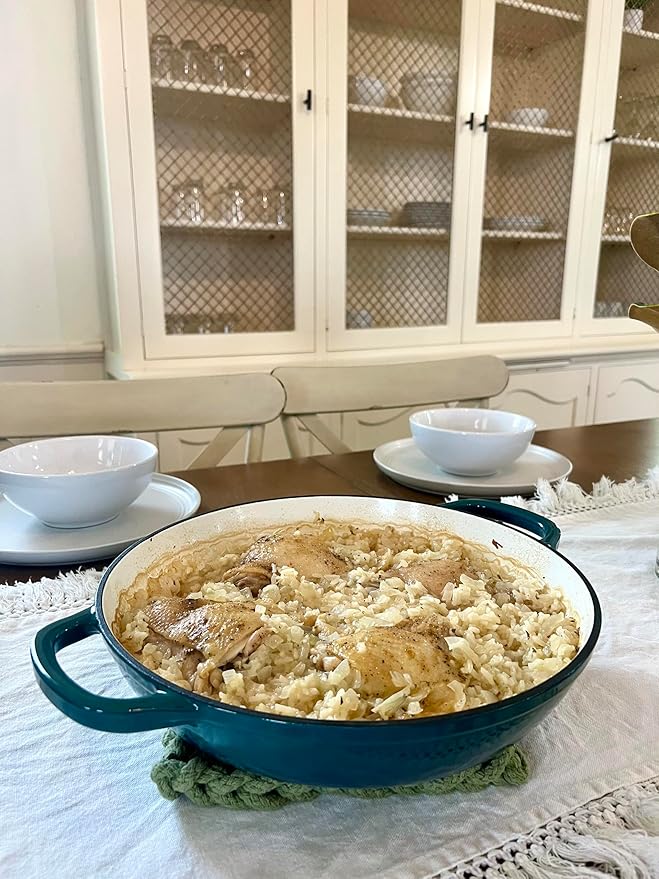 Larder &amp Vine 4-Piece Enameled Cast Iron Cookware Set: 8 Quart Dutch Oven with Lid 3.6 Quart Braiser with Lid Cast Iron Cookware with Oversized Handles Oven Safe up to 500°F (Bondi)