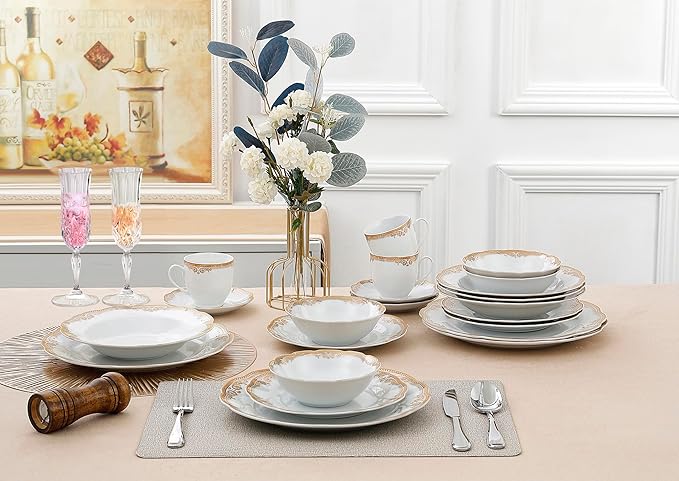Lorenzo Import Catherine 57-Piece Wavy Porcelain Dinnerware Set