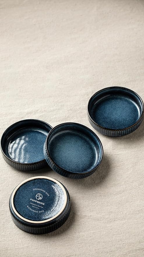 Famiware Dinnerware Set for 4 (12 Piece) and Coffee Mug Set for 4 (12 oz) - Nebulas Blue