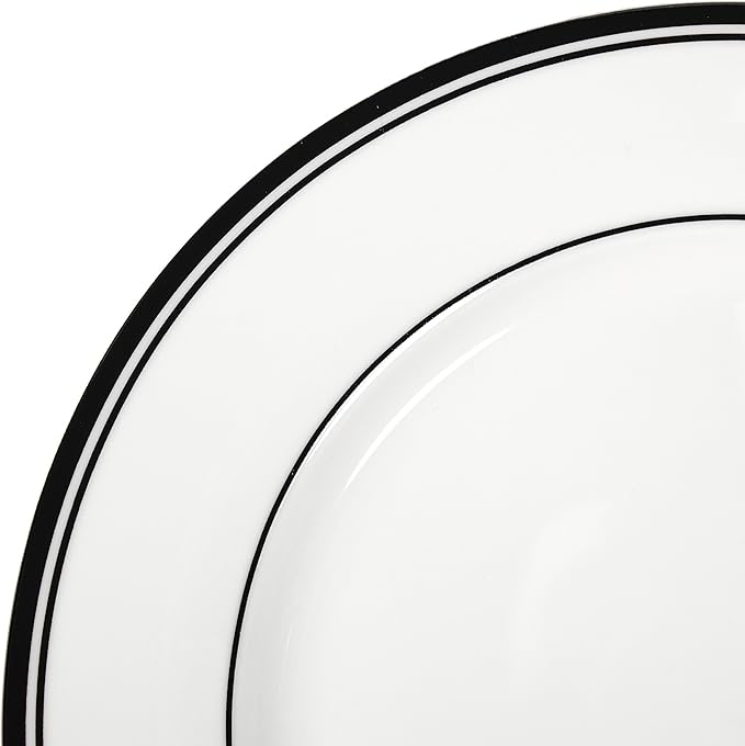 Amazon Basics 16-Piece Cafe Stripe Dinnerware Set Microwave and Dishwasher Safe Plates Bowls Mugs Service for 4 Black
