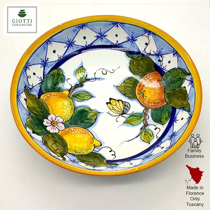 Italian Ceramic dinnerware set - Hand Painted kitchen Soup Bowls sets for 4 - Made in ITALY Tuscany - Italian Pottery dinner plates - Home Decor lemon Ischia Ceramics dishes set - Service For 4