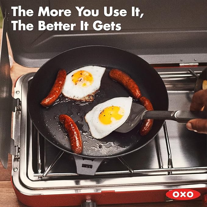 OXO Outdoor Pre-Seasoned Carbon Steel 12 Frying Pan Skillet Detachable Handle for Easy Storage Indoor Use Nonstick with Use Induction SuitableOven &amp Broiler SafeBrowning GrillSearSauteB