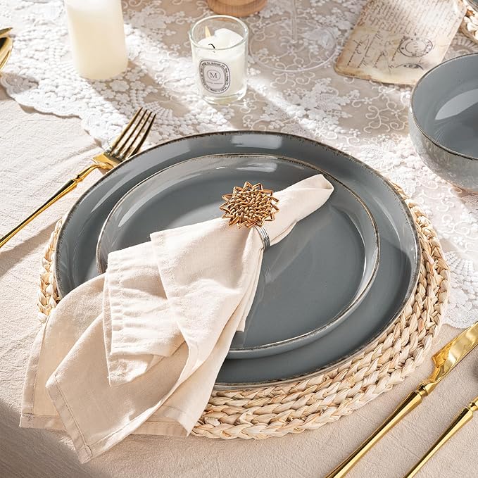 AmorArc Ceramic Dinnerware Sets for 4 12 Pieces Handpainted Plates and Bowls Set with Rustic Terracotta Underside Scratch Resistant Stoneware Dishes Set Dishwasher &amp Microwave Safe