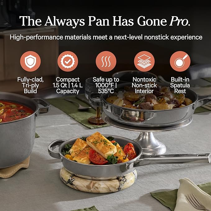 Our Place Mini Titanium Pro Cookware Duo | 6-Piece Tri-Ply Titanium Cookware Set with Always Pan Pro &amp Perfect Pot Pro | Non-Toxic No-Coating Nonstick | Induction &amp Oven-Safe up to 1000°F | Ch