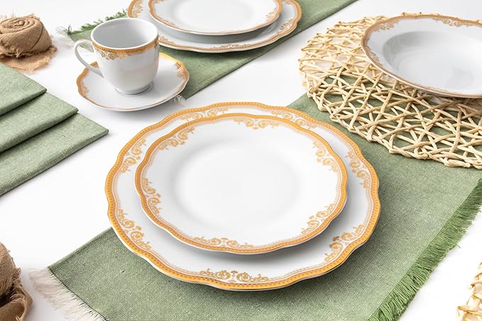 Dinnerware Set Service for 4-20 Piece Gold Floral Design Dishes Set for 4 - Luxurious Plates and Bowls Dish Set Ceramic Bowl - Kitchen Starter Sets for Apartment and Home (Floral Gold 2020)