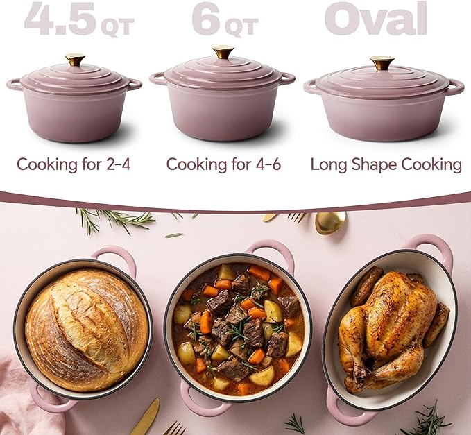 Vintage Style Oval Dutch Oven for Bread Baking 4.5 Quart Non Stick Enameled Cast Iron Dutch Oven Pot with Lid Oven Safe Oval Casserole with Lid up to 500°F for Baking Braising Stews Roasting Pin